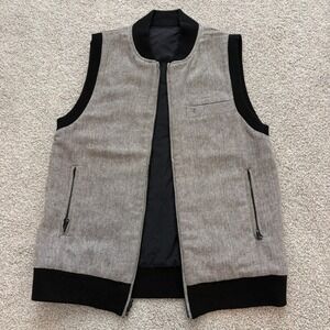 Criquet Reversible Vest Mens M Black Herringbone Full Zip Preppy Golf Ivy Style